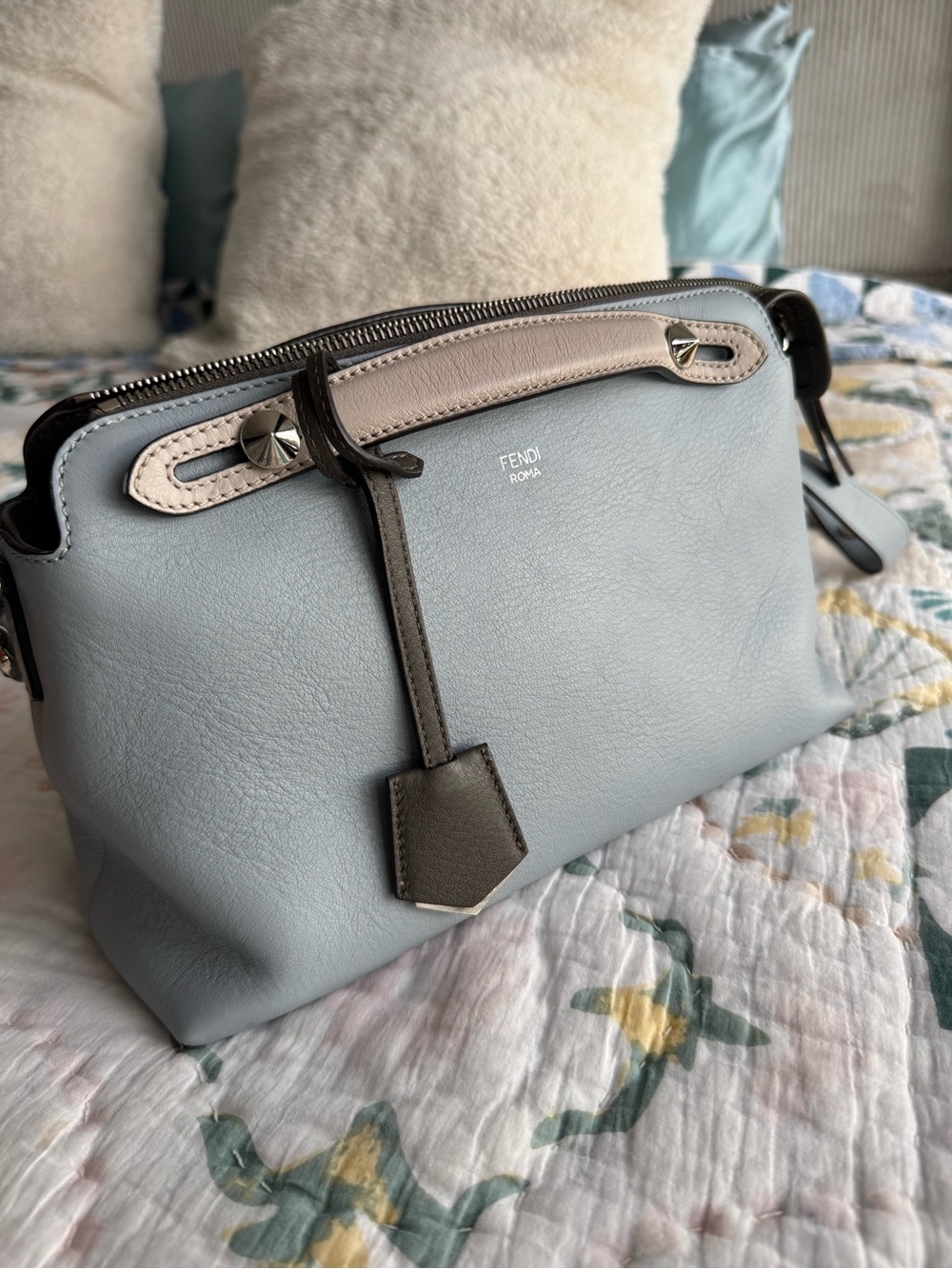 Fendi By the Way Blue Haze Calfskin Leather Crossbody with Detachable Strap